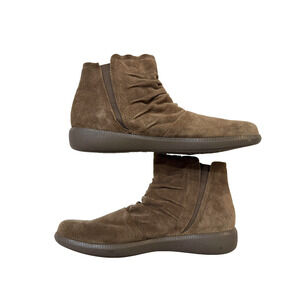 Munro Ankle Boots Womens Size 9.5N‎ Brown Suede Ruched Booties Assembled USA NWT